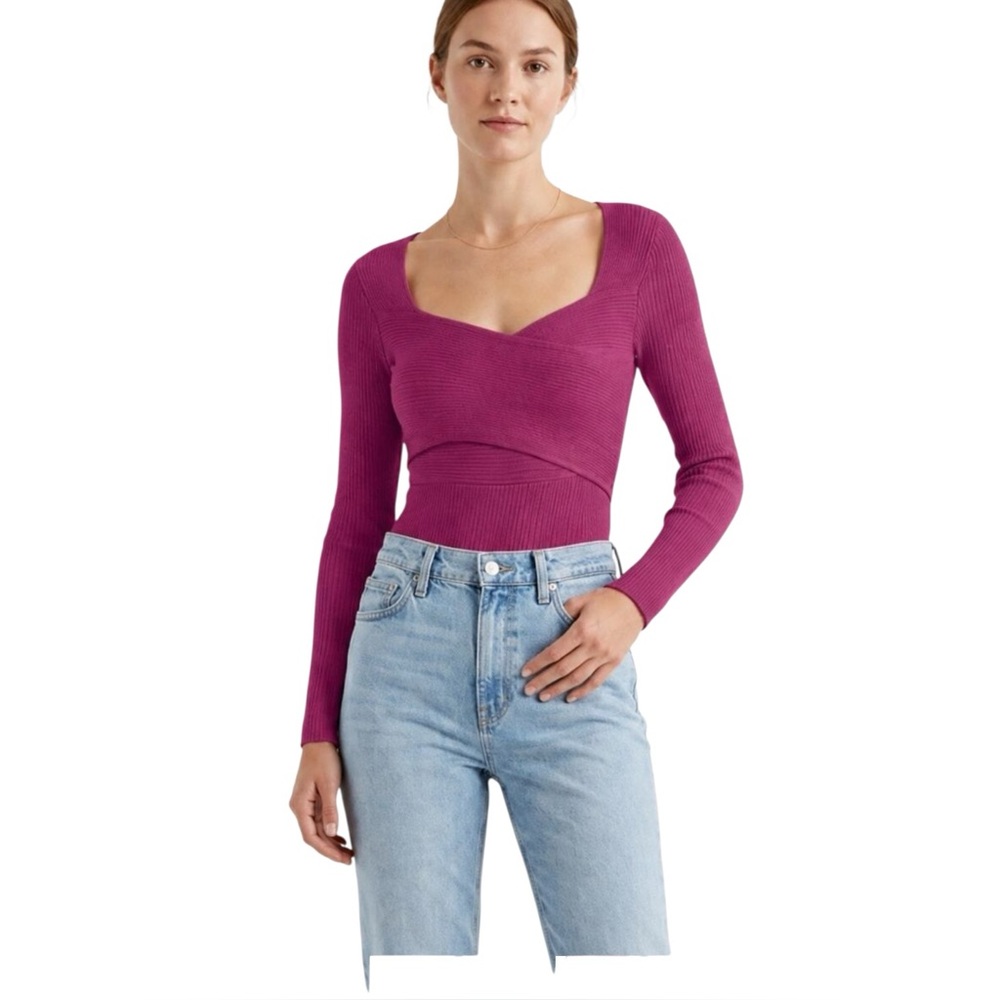Abercrombie & Fitch Soft AF Luxeloft Wrap Ribbed Knit Bodysuit